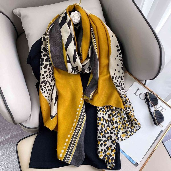 

2021 tourist shawl sunscreen long popular leopard print cotton linen scarf women's foreign stripe, Blue;gray