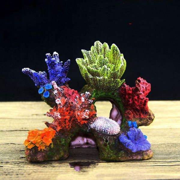 

aquariums colorful resin coral hidden cave reef shell fish tank ornament plant aquarium mountain decoration mj070404
