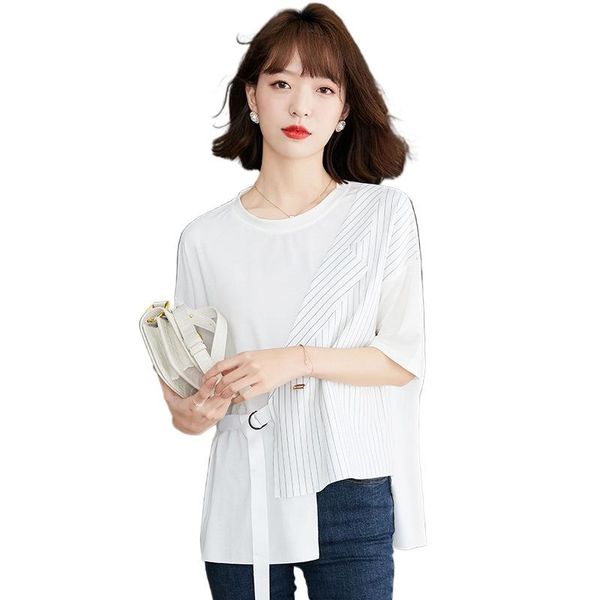 

fake two woman t shirts white cotton 2021 summer short sleeve tshirts women korean women's clothes t-shirt
