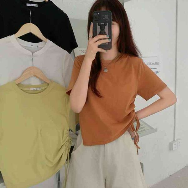 

women's t-shirt summer style korean fashion student niche design sense split drawstring short-sleeved t-shirt female trend 4g0e, White