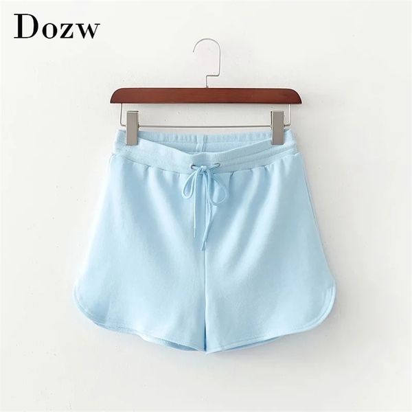 

casual solid shorts lady drawstring loose home for women blue and purple color base short femme pantalones cortos 210515, White;black