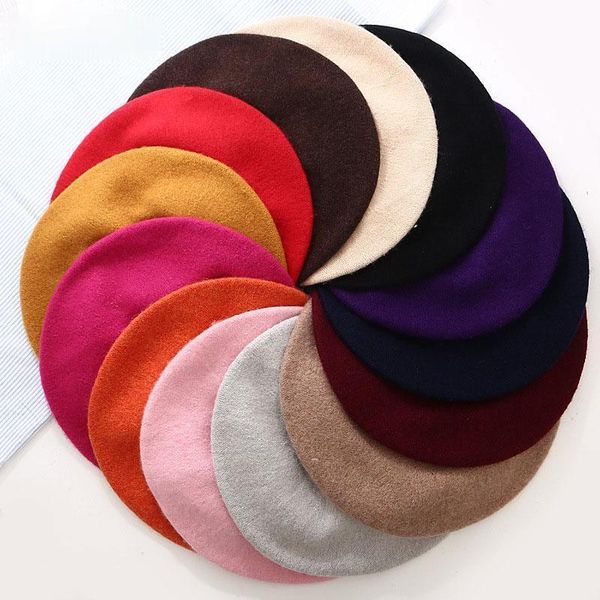 

berets women winter beret cap solid rivet fashion faux cashmere female warm knit hats girl vintage flat painter, Blue;gray