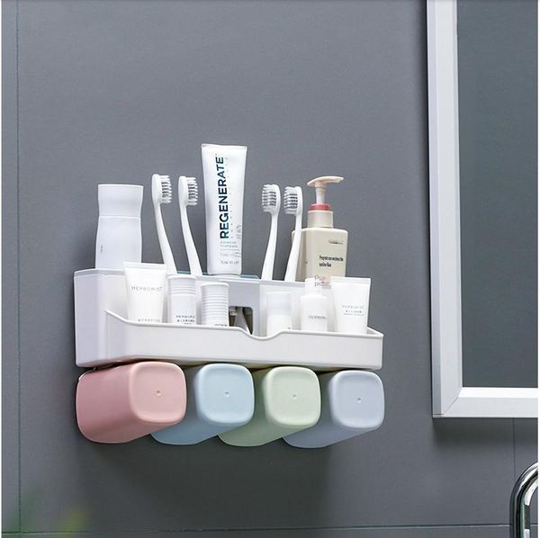 

creative toothbrush shelf toiletry storage rack with mouthwash cup multi-divided punching bathroom accessories hooks & rails
