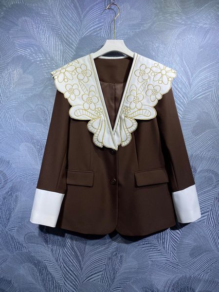 

spring 2022 new lapel embroidered long sleeve coat, Black;brown