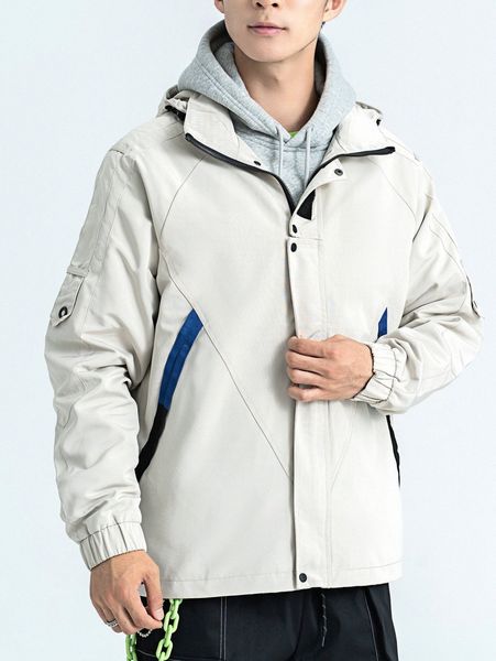 

men contrast tape raglan sleeve drawstring hooded jacket d1mb#, Black;brown