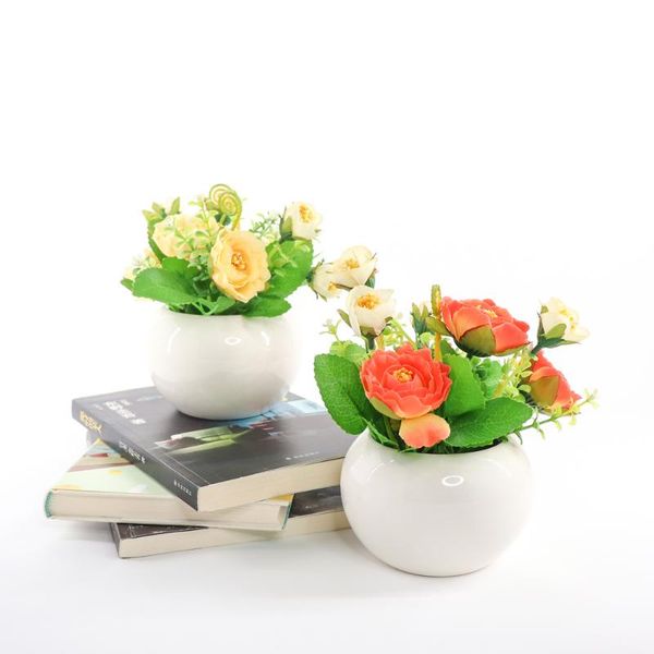 

loveplus little lotus silk artificial flower fake decorative plant wedding decor with white ceramics vase 1 set(plants+vase) flowers & wreat