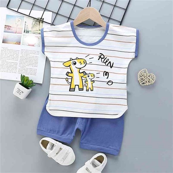 

summer girls' boys clothing sets korean cotton giraffe short-sleeved t-shirt + shorts 2pcs suit baby kids children clothes 210625, White