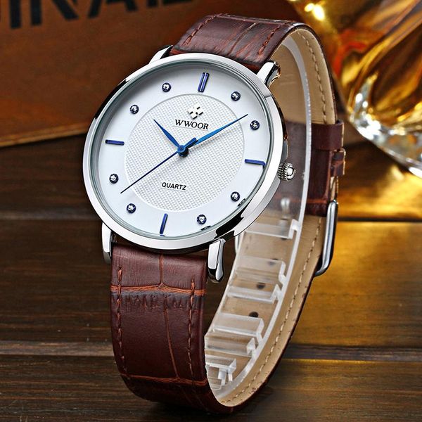 

wristwatches classic brown genuine leather quartz watch for men wwoor fashion diamond business watches mens waterproof cloc, Slivery;brown