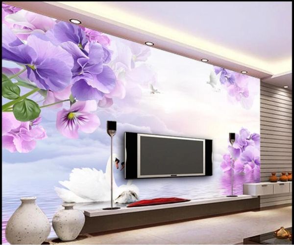 

wallpapers custom po mural 3d wallpaper dreamy purple lilac flowers pigeon swan home decor living room for wall 3 d in rolls