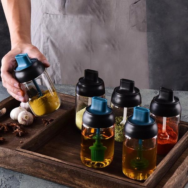 

storage bottles & jars seasoning jar spoon lid integrated bottle brush oil honey pot kitchen glass sealed