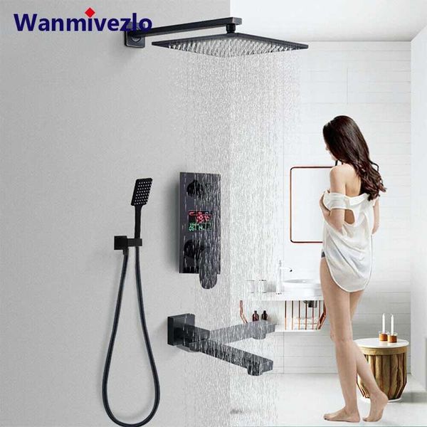 

black bronze bathroom digital display shower faucets set rainfall mixer tap bathtub system bath mixertap sets