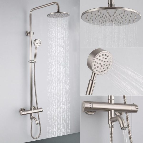 

themostatic bathroom shower set rain head bath and cold mixer with hand stainless steel faucets sets