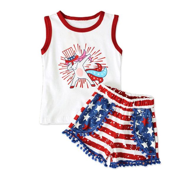 

clothing sets 2pc toddler kids baby girls horse independence day t shirt shorts outfits set clothes, White