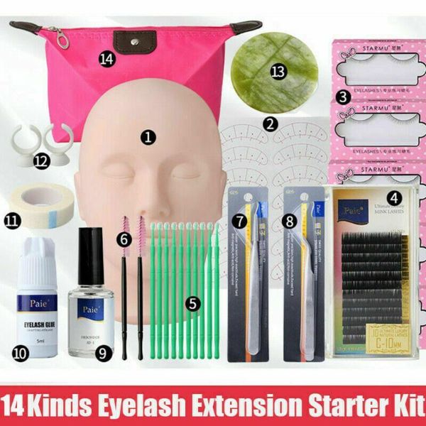 

false eyelash extension training kit practice model head eye stickers tweezers glue ring brush grafting tools eyelashes1