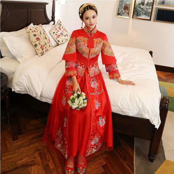 

shanghai story chinese traditional clothing + skirt cheongsam wedding women flowers ladies retro china dress ethnic, Red