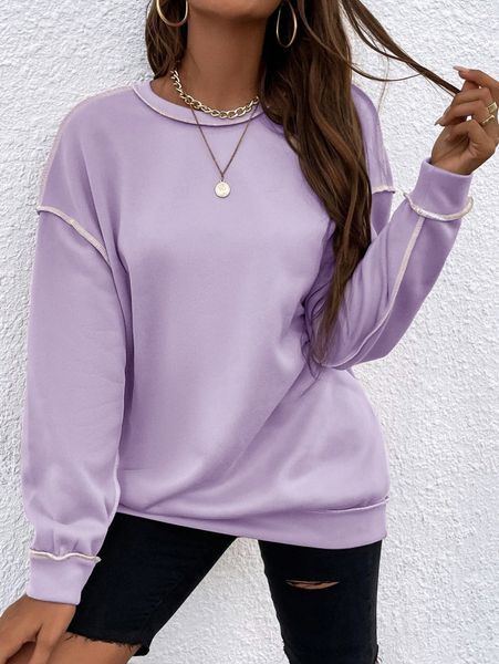 

solid contrast titching sweatshirt l0et#, White;black