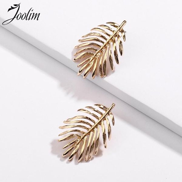

joolim jewelry wholesale/gold & silver color cutout leaf earring alloy drop supplier stud, Golden;silver