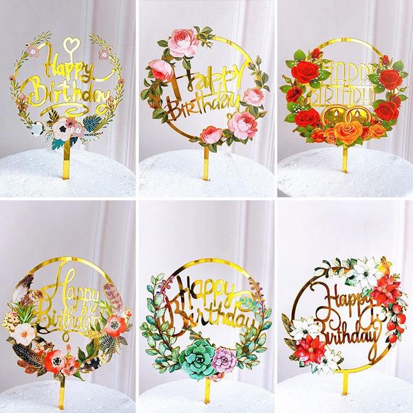 

other festive & party supplies flowers happy birthday cake er gold colored printing acrylic for kids girls decorations
