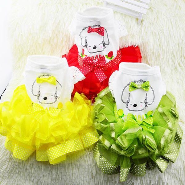 

dog apparel pet clothes puffy fruit skirt classic button dress bow tie lace tutu princess print cute accessories