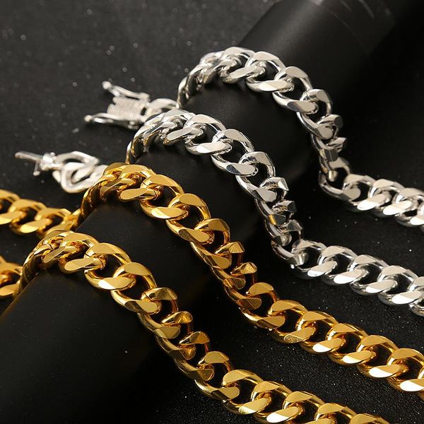 

men's large gold chain grinding cuban faucet buckle hip hop necklace corrente masculina chains, Silver