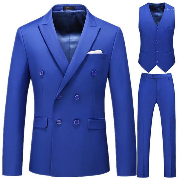

men's suits & blazers 3 pcs broek vest/fashion men casual double breasted packages sets/ business effects color jas coat, White;black