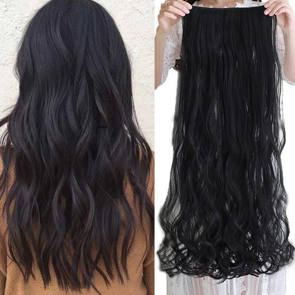 

synthetic wigs shangke 100cm long wavy women clip in hair heat resistant piece black colour hairstyle