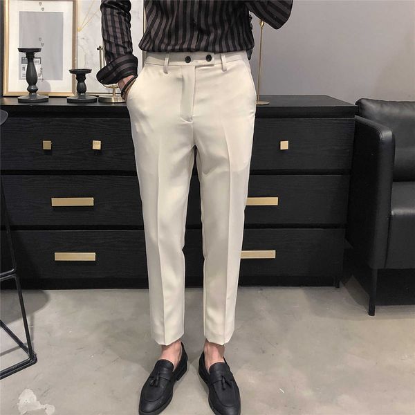 

autumn men dress suits pants office business casual slim fit pants man streetwear wedding social trousers pantalon homme 210527, White;black