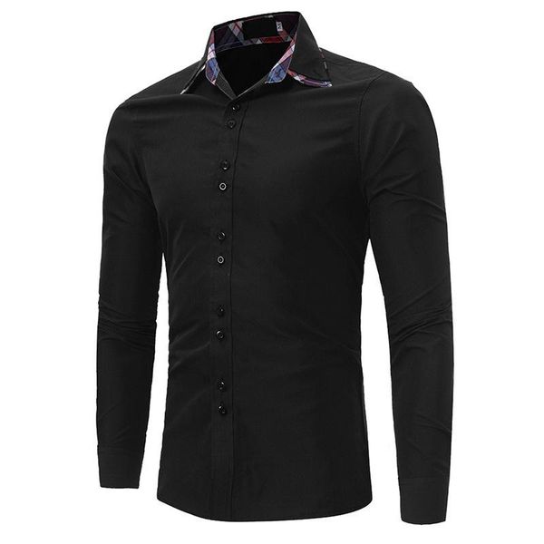 

men's casual shirts 2021 autumn long-sleeved shirt plaid collar double, White;black