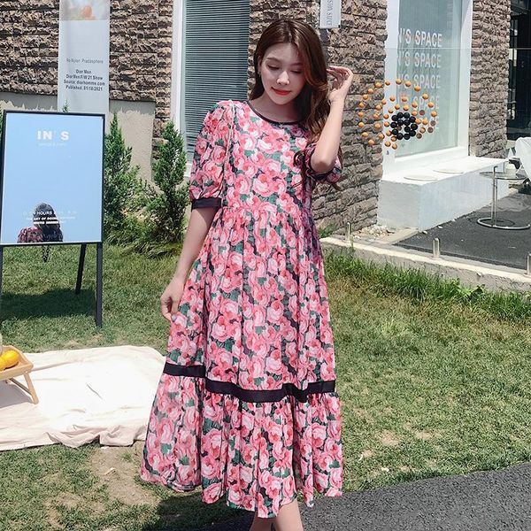 

maternity dresses 44640# dress summer cotton short sleeves loose midi floral plus size pregnancy pregnant women mom, White