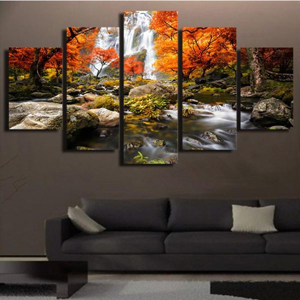 

canvas hd prints poster modular wall art pictures frame 5 pieces autumn nature forest landscape painting living room home decor other