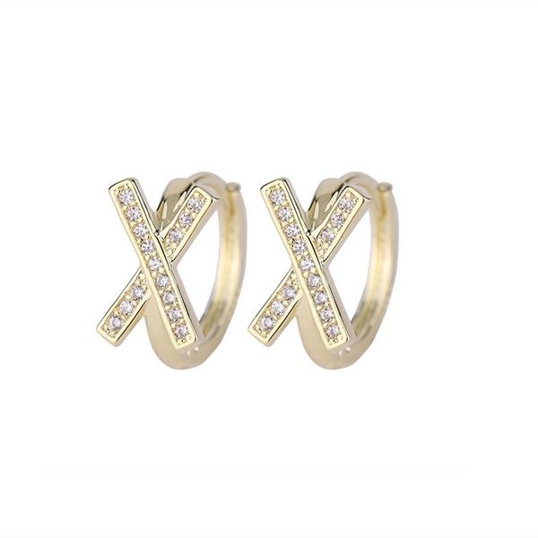 

hoop & huggie x letter ear buckle women's earring creative 2021 gold color microscope zircon gifts for female jewelry drop ship kce020, Golden;silver