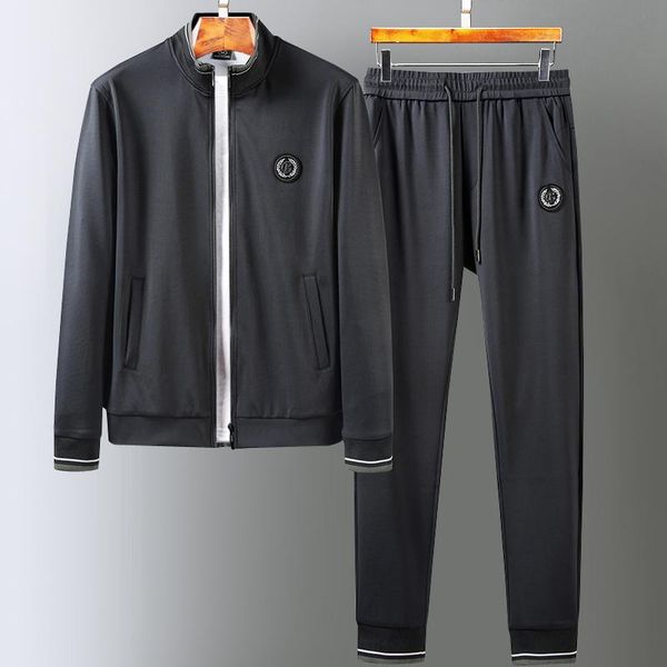 

men's tracksuits zipper mens sets ( sweatshirts+pants) luxury stand collar embroidery sport male plus size 5xl casual slim man set, Gray