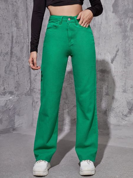 

high waist straight leg jeans u7pg#, Blue
