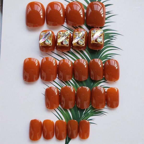 

ly 24pcs faux nail 3d color pumpkin wedding false fake bridal nails care cla881, Red;gold