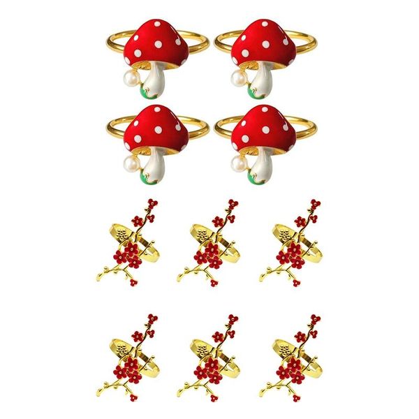 

napkin rings 4pcs mushroom rings,red ring with 6pcs crystal plum blossom clasp