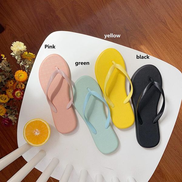 

solid color women's flip flops ladies indoor slippers sandals for women 2021 men beach shoes lover summe, Black