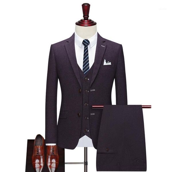

men's suits & blazers 2021jacket+vest+pants three-piece suit slim fashion solid color running volume, White;black