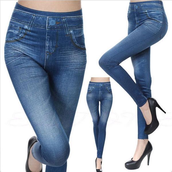 

plus size jeggings for women jeans leggings fake pocket printed high waisted pencil pants summer thin black blue gray women's