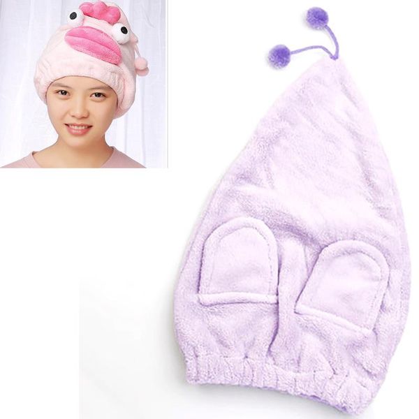 

shower caps cap coral velvet dry hair sleepy worm thick super absorbent quick-drying purple