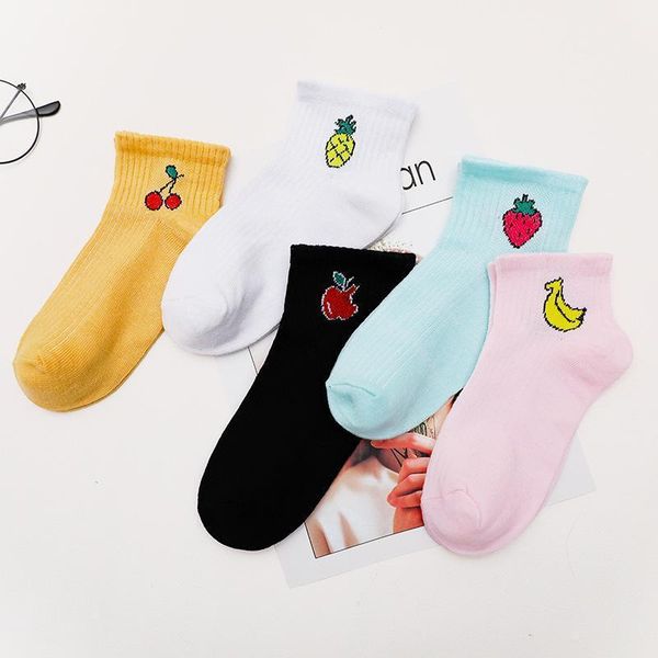 

socks & hosiery female korean fruit short women boat harajuku wholesale cotton pink dropship kawaii cute pattern soft sox1, Black;white