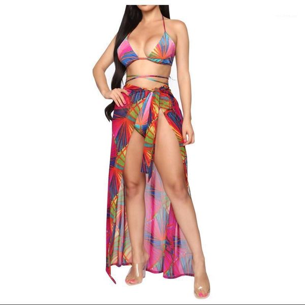 

3pcs women swimsuits bikini set push-up padded high waist multicolor print with shawl thong swimwear beachwear 2021 women's, White;black