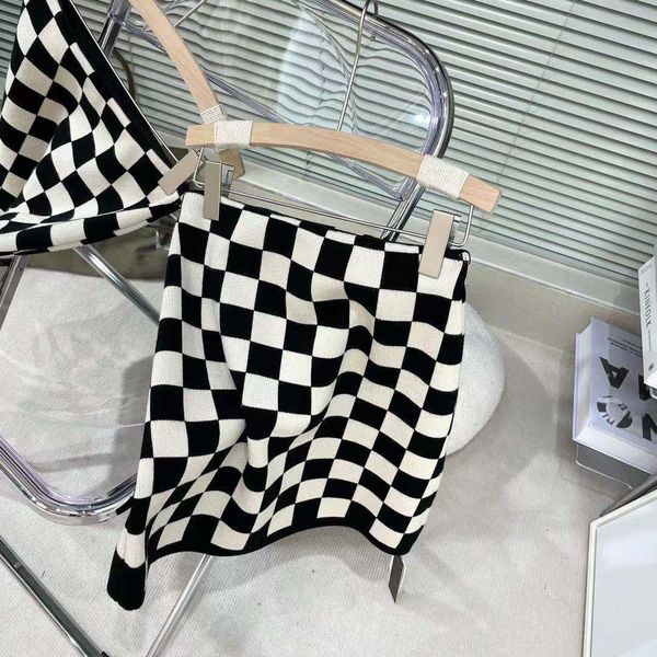 

momenthome domination * classic black and white elastic checkerboard knit skirt, versatile a-line skirt