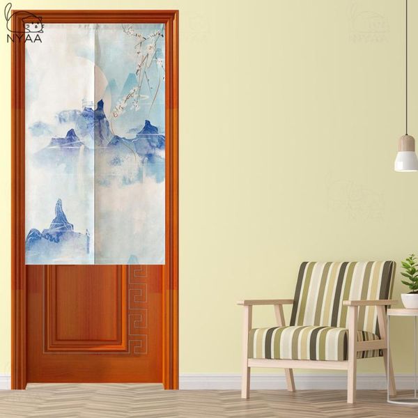 

japanese linen door curtains living room kitchen entrance curtain ink painting landscape decoration customed blackout & drapes