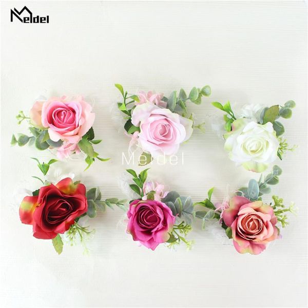 

decorative flowers & wreaths meldel artificial flower boutonniere wedding groom brooch pins women wristbands silk rose bride wrist corsage b