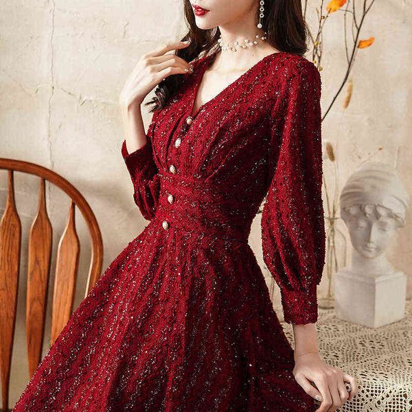 

prom luxury boutique occasion dresses bride's small evening 's red long sleev can usually wear modern v-neck winter banquet temper, Black
