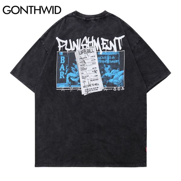 GONTHWID T-shirts Streetwear Distressed Leben Bill Hölle Malerei Kurzarm T-shirts Männer Hip Hop Harajuku Casual T-Shirts Tops C0315