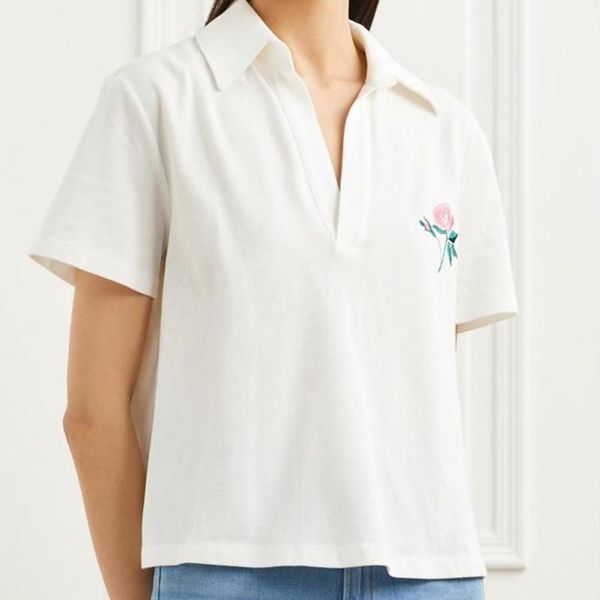 

women embroidery rose t-shirt white v-neck short sleeve loose female spring summer 2021 women's