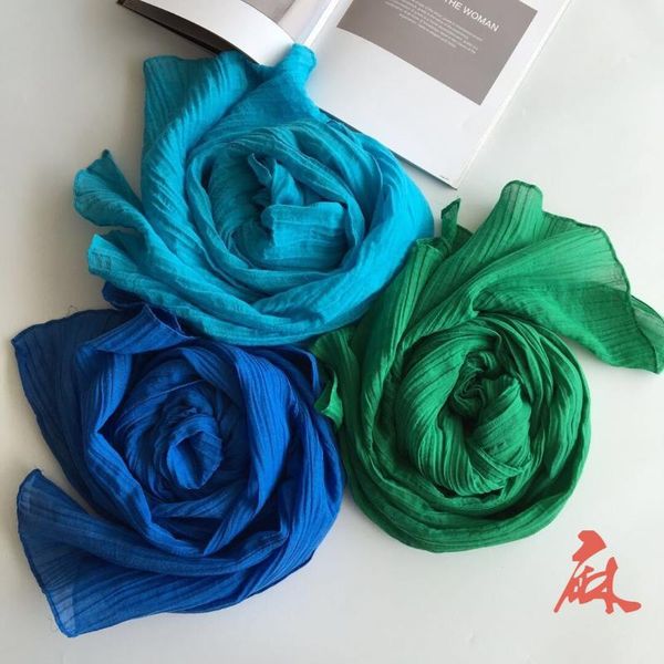 

scarves fashion scarf pure cotton and linen fold long shawl dual-use hijab large size 65*220cm beach basic colors, Blue;gray