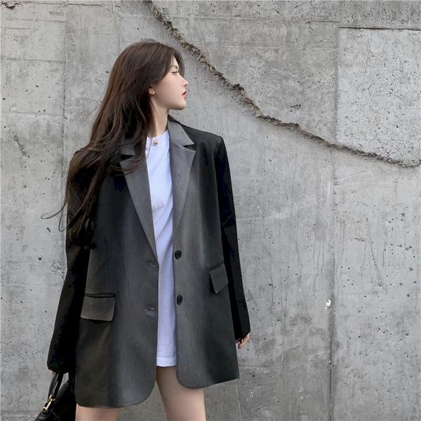 

women's suits & blazers autumn women blazer korean retro contrast color long-sleeved suit jacket loose oversized coat ladies, White;black