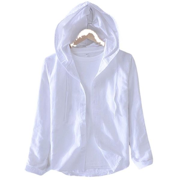 

men's casual shirts 9208 men spring autumn fashion brand japan style striped cotton linen hooded male long sleeve white blouse clothes, White;black
